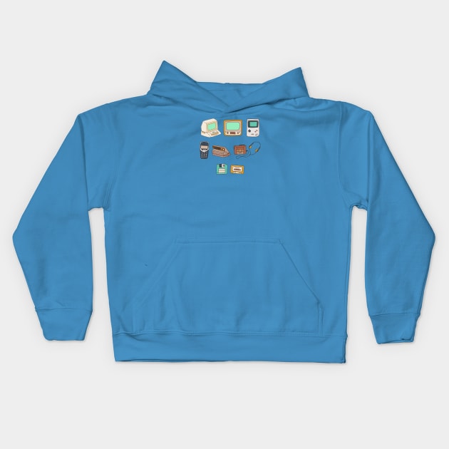 Cute Old tech Drawing Design Kids Hoodie by MariOyama